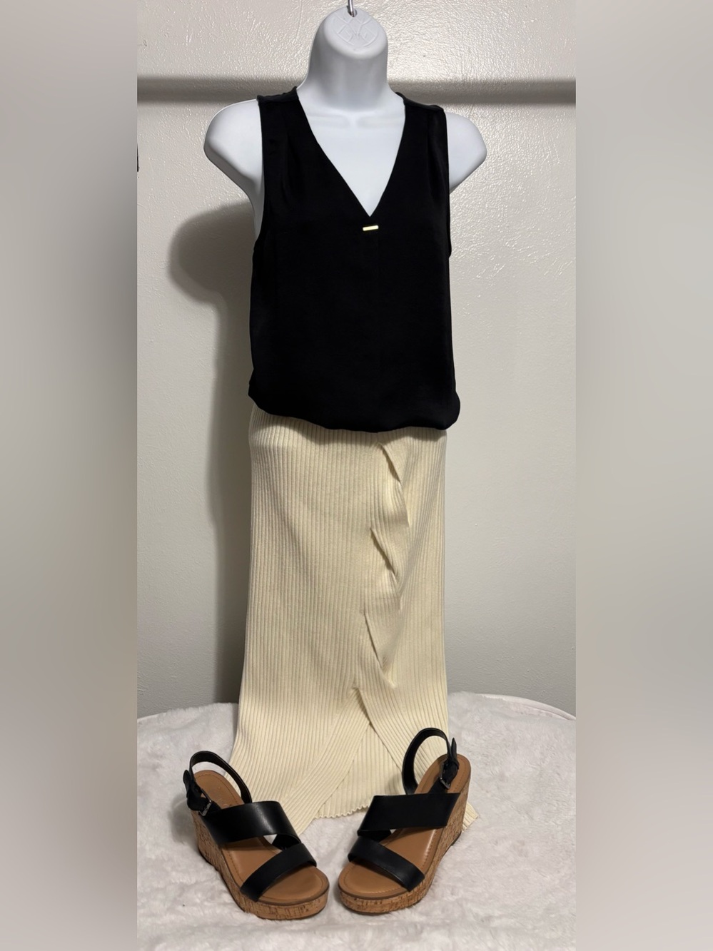Franco Sarto Black Leather Cork Wedge Sandals Sz:7.5